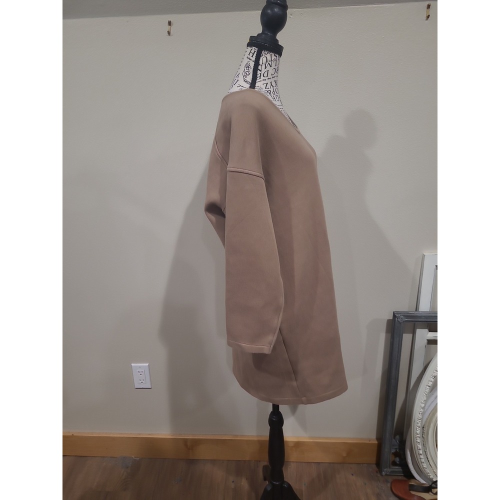 Uniqlo Women SZ L Brown V-Neck 3/4 Sleeve Sweater Dress w/pockets minalmalist - Picture 3 of 10